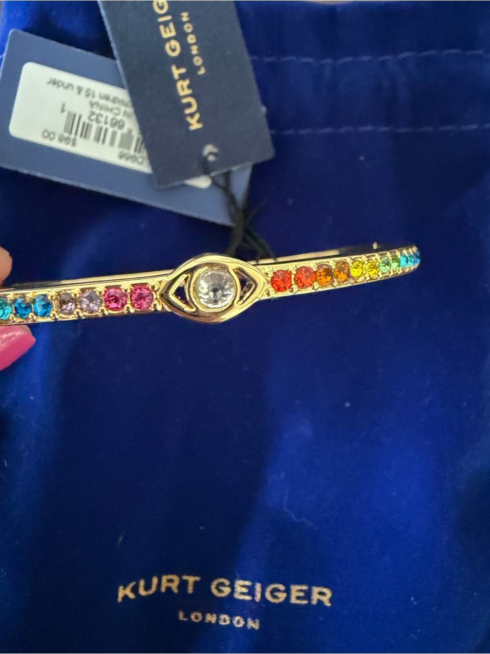 NWT Kurt Geiger Gold Rainbow Crystal Eye Bangle - Picture 5 of 7